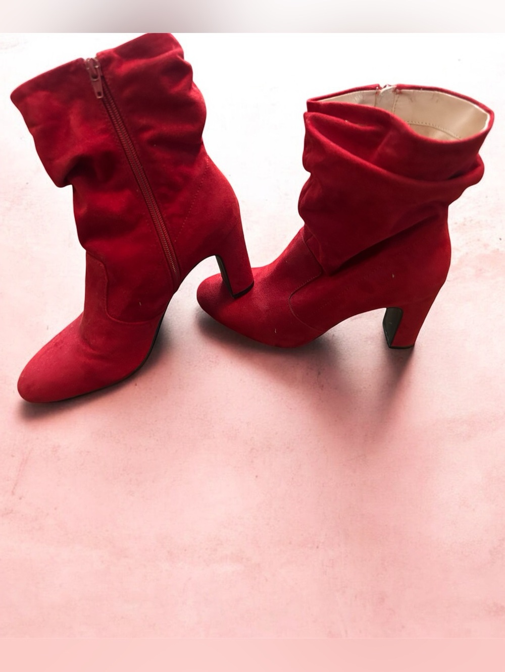 Kelly & Katie Red Suede Slouch Ankle Boots